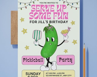 Pickleball einladen, anpassbare Vorlage für die Pickleball-Geburtstagsfeier (digitaler Download)