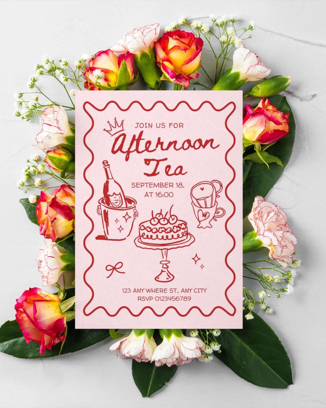 Customizable Afternoon Tea Birthday Invitation & Cake Scorecard ...