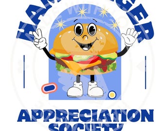 Burger Appreciation Society PNG: Divertente disegno di hamburger (download digitale)