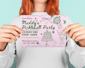 Customizable Pickleball Birthday Party Invitation Editable Template Fun Dill-icious Invite, Pickle ball, Celebration, Dink, Serve up fun