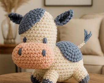 Virkad ko-amigurumi-mönster: DIY-bondgårdsdjursleksak (PDF-mönster)