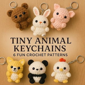 Virkade små djurnyckelringsmönster: Amigurumi-paket (PDF-nedladdning)