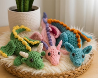 Mini motif dragon au crochet, tutoriel pour peluche Amigurumi (téléchargement numérique)