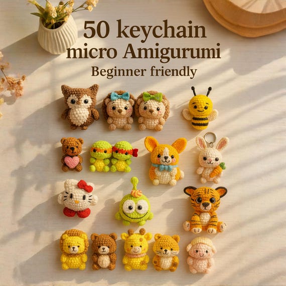 50+ Micro Amigurumi Keychain Crochet Patterns: Mini Doll PDF Tutorials (Digital Download