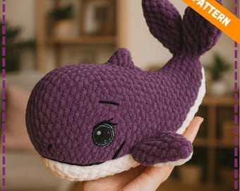 Patrón de peluche de ballena a crochet / Amigurumi de terciopelo (Patrón en PDF)