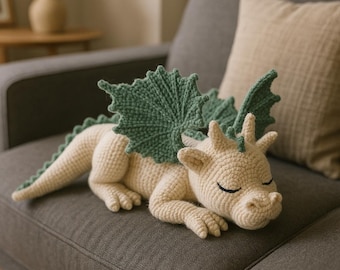 Crochet Sleeping Dragon Pattern: Amigurumi Plush with Wings (PDF Pattern)
