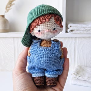 Crochet Boy Doll Pattern, Amigurumi Boy PDF, Crochet Doll with Overalls, Baseball Cap Doll, Cute Handmade Toy Pattern