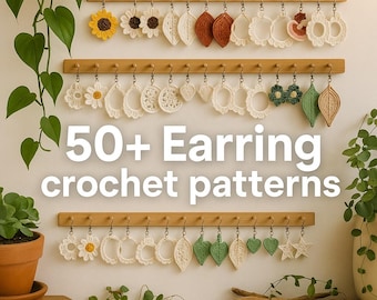 50+ Crochet Earring Patterns PDF Bundle – Floral, Leaf & Geometric Designs