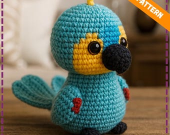 Gehaakt papegaaienamigurumipatroon, beginnersvriendelijk (pdf-patroon)
