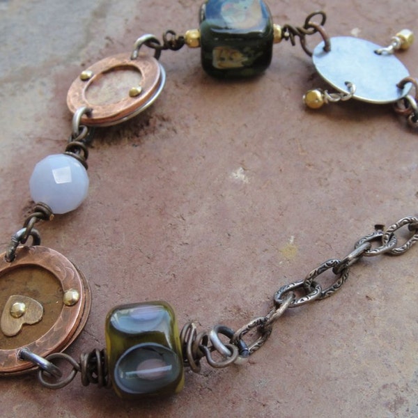 New Orleans Chic-hand riveted-lampwork bracelet