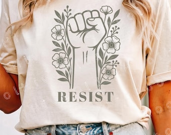 Puño de Resistencia Floral PNG: Clipart de Protesta, Arte Feminista (Descarga Digital)