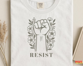 Resist Fist PNG Graphic, Political Protest Floral Clipart, Anti Trump Activism Art, Feminist Statement Shirt Design, Equality Printable