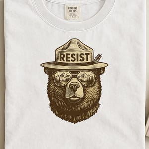 Smokey Bear Resist PNG, National Park Protest Clipart, Environmentalist Graphic Design, Anti Trump Forest Ranger PNG, Granola Eco Art