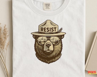 Smokey Bear Resist PNG, National Park Protest Clipart, Environmentalist Graphic Design, Anti Trump Forest Ranger PNG, Granola Eco Art