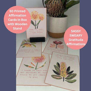 Tarjetas de Afirmación de Agradecimiento AF – 50 Tarjetas de Agradecimiento con Pedazo de Papel / Baraja de Flores Silvestres Australianas / Regalo para Mujeres Intrépidas