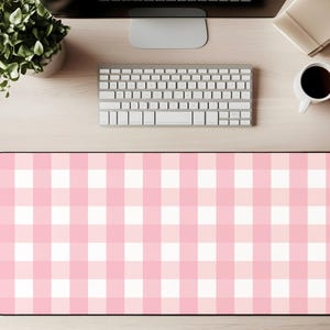 Pink Check Desk Mat, Pink and White Gingham Desk Pad, Aesthetic Work Desk Decor for Women, Home Office Gift Idea, Gift for Her, 2 Sizes
