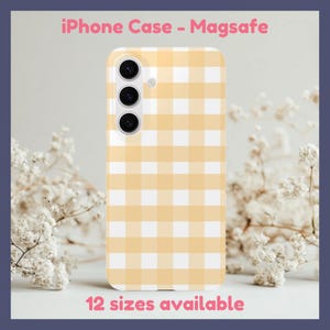 Capa para iPhone com estampa xadrez amarela: capa Magsafe resistente, brilhante ou fosca