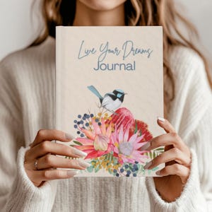 Blue Wren Journal Live Your Dreams Notebook, australijski dziennik z liniami Wildflower, inspirujący prezent dla kobiet, dziennik w twardej oprawie z wyrywanymi stronami