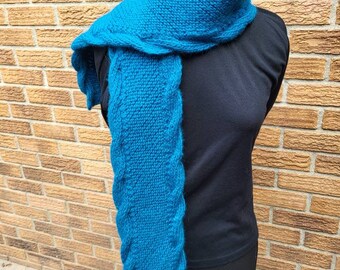 Tantalizing Teal Hand Knitted Scarf on a Luxurious Wool Fiber