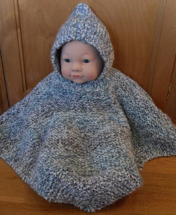 Pattern Knit Hooded Baby Poncho Size 6 Months To 2 Years Pattern Knit Hooded Baby Poncho Size 6 Months To 2 Years