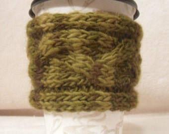 PATTERN - Cup Cozy Sleeve Knitted Braided Cable - easy & fast