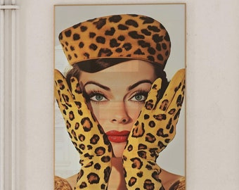 Vintage leopard print woman art print, Femme Fatale wall art, Retro poster, Preppy home decor, Magazine cover Aesthetic, Digital Download