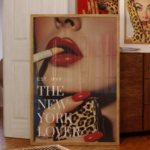 Trendy Femme Fatale art print, Retro magazine cover wall art, Woman poster, Leopard print lighter, Retro Aesthetic, Digital Download