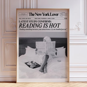 Trendy newspaper print, Reading is hot trendy quote poster, Retro style wall art, Preppy decor, Magazine cover aesthetic, Digital download