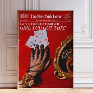 Trendy girly newspaper art print, Trendy quote poster, Retro bar cart art, Girly dorm wall decor, Magazine cover aesthetic, Digital download