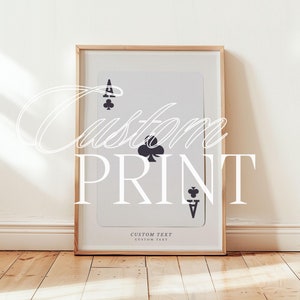 Retro aangepaste speelkaartprint, trendy kunst aan de muur, gepersonaliseerde pokerkaarten, hartenaas, schoppenclubs en diamanten, digitale download
