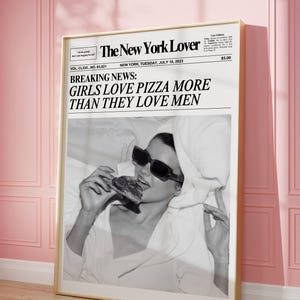 Trendy girly newspaper art print, Trendy quote poster, Trendy pizza poster, Retro bar cart art, Girly dorm wall decor, Digital download