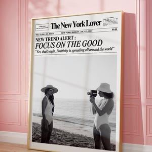 Trendy newspaper art print, Focus on the good, Trendy quote poster, Girly dorm wall decor, Magazine aesthetic, Digital download