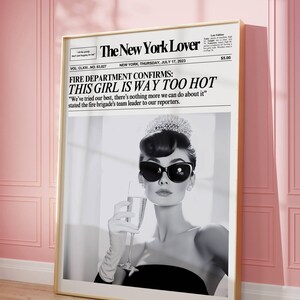 Trendy girly newspaper art print, Trendy quote poster, Retro bar cart art, Retro newspaper print, Magazine cover aesthetic, Digital download