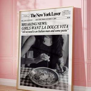 La Dolce Vita art print, Trendy newspaper wall art, Funny Italian quote poster, Italian Personality, Girly retro bar cart, Digital download