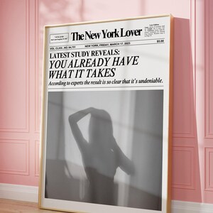 Trendy newspaper art print, You already have what it takes, Trendy quote poster, Girly dorm wall decor, Magazine aesthetic, Digital download