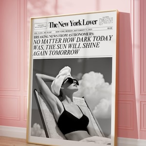 Trendy girly newspaper art print, Trendy quote poster, Retro bar cart art, Retro newspaper print, Magazine cover aesthetic, Digital download