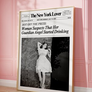 Trendy newspaper art print, Trendy quote poster, Retro bar cart art, Girly dorm wall decor, Magazine cover aesthetic, Digital download