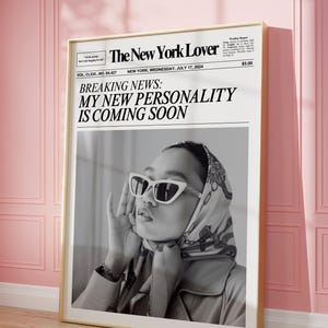 Trendy newspaper art print, Funny quote poster, Personality wall art, Girly room wall decor, Magazine cover aesthetic, Digital download