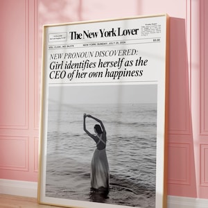 Trendy newspaper art print, Positive quote poster, Personality wall art, Self-empowerment print, Girly room wall decor, Digital download