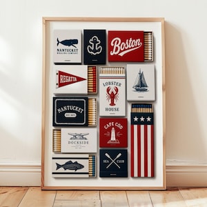 Décoration murale style boîte d'allumettes, thème nautique preppy, Nantucket et Cape Cod, téléchargement numérique