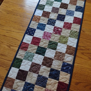 Quilted Table Runner, Rustic Runner, Farmhouse Table Runner, Patchwork Table Runner, Traditional Quilted Runner, 15 x 39 1/2 inches