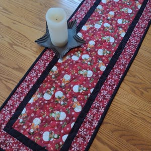 Quilted Table Runner, Quilted Christmas Runner, Snowman Runner, Holiday Reversible Runner, 14 x 39 1/2 inches