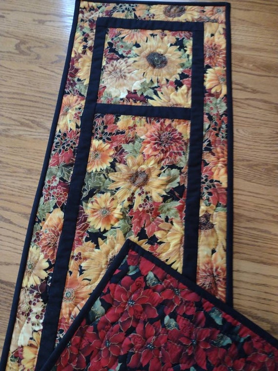 Quilted Table Runner Quilted Fall Table Runner Floral Table Etsy