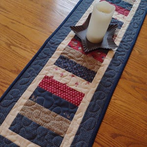 Quilted Table Runner, Navy and Dark Red Runner, Quilted Navy and Red Runner, 13 x 41 inches