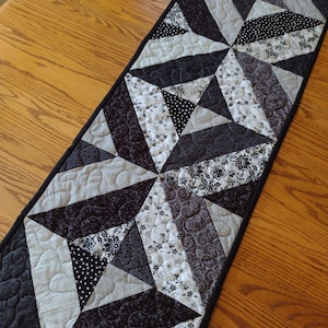 Quilted Table Runner, Quilted Black and Gray Table Runner, Handmade Runner, Handmade Quilted Black and Gray Runner, 14 x 41 inches