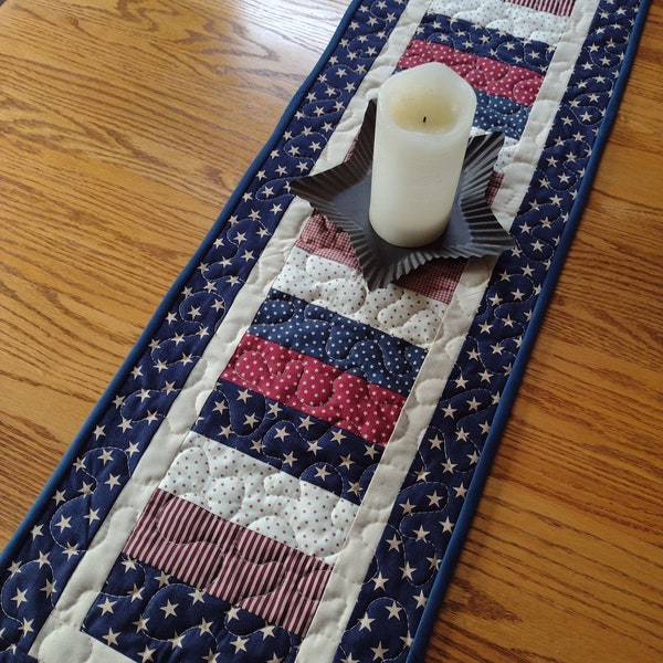 Quilted Table Runner, Quilted Patriotic Table Runner, Navy Blue and Dark Red Runner, American Runner, 12 1/2 x 40 1/2 inches