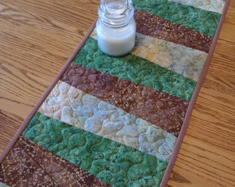 Quilted Table Runner, Quilted Blue Batik Table Runner, Modern Runner ...