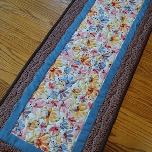 Quilted Table Runner, Quilted Floral Runner, Quilted Floral Table Runner, Reversible Runner, 14 x 40 inches.
