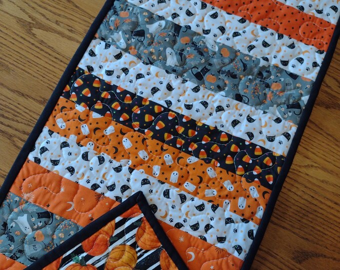 Quilted Table Runner, Halloween Runner, Fall Table Runner, Fall Runner ...