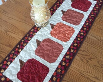 Quilted Table Runner, Fall Table Runner, Halloween Quilted Table Runner, Pumpkin Runner, Thanksgiving Table Runner, 14 x 38 1/2 inches